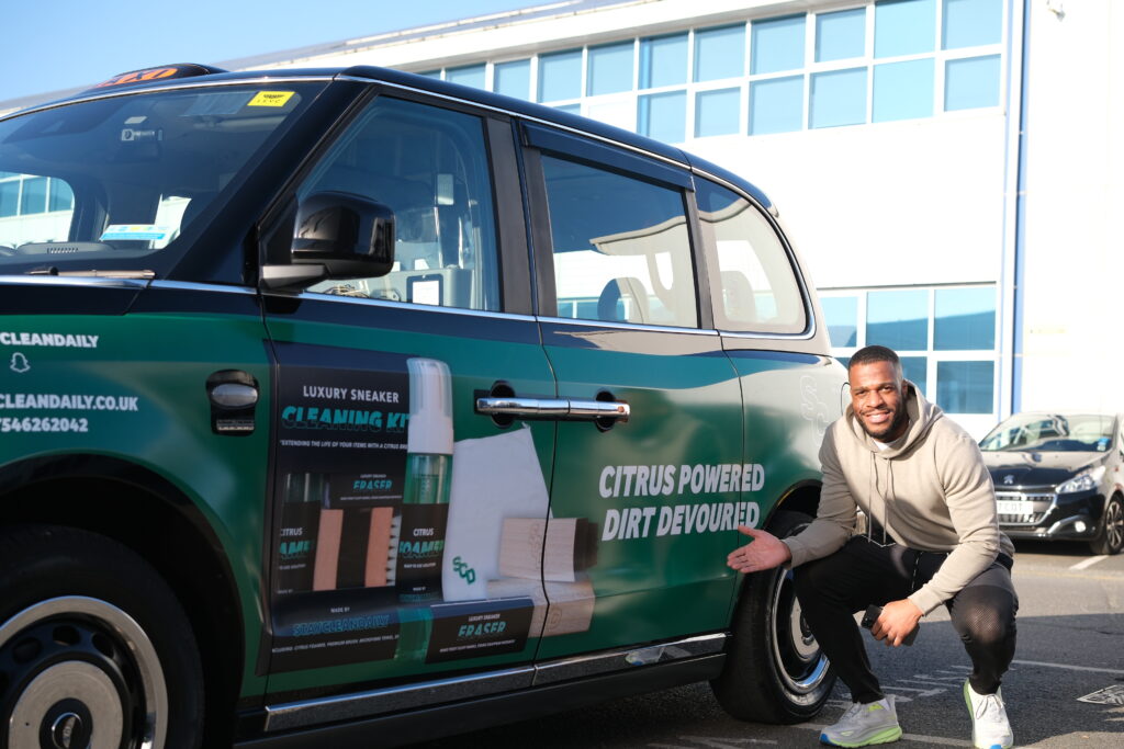 Declan, the founder of london taxi ads with The Stay and Clean Daily Taxi in the London taxi advertising campaign