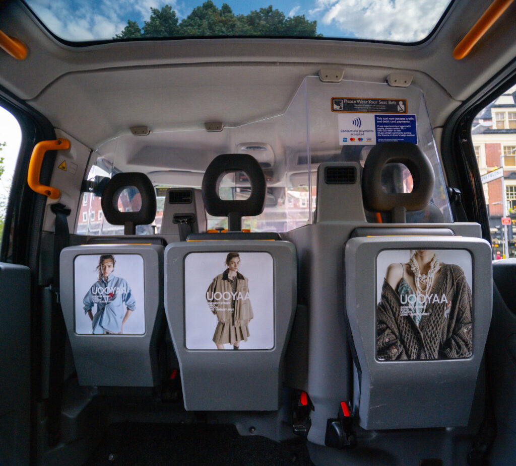 Taxi advertising in London for uooya on london black cabs by London taxi adverts